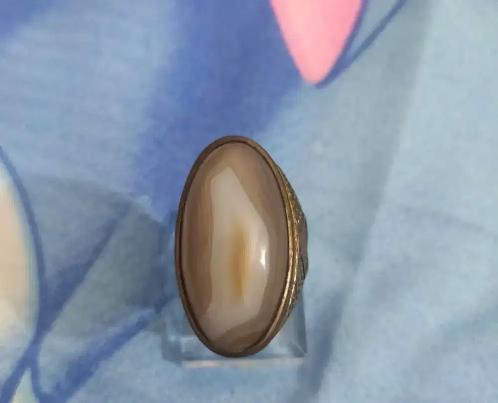 Cincin kalsedon Pacitan motif huruf D natural siap pakai