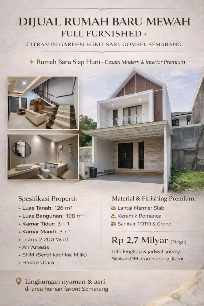 RUMAH MEWAH FULL FURNISHED SIAP HUNI DI CITRASUN GARDEN SEMARANG