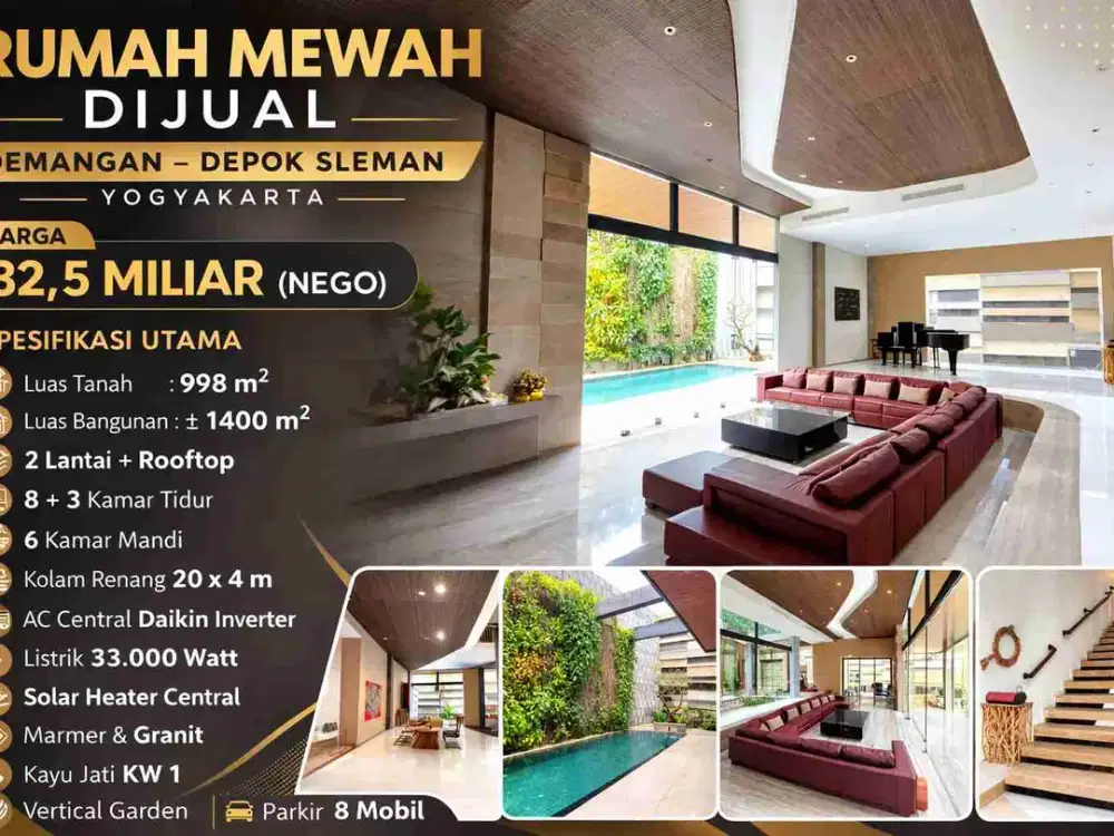 Rumah Mewah Modern 2 Lantai + Rooftop di Demangan Depok Sleman Jogja – LT 998 m², Kolam Renang 20m, Full Interior Premium