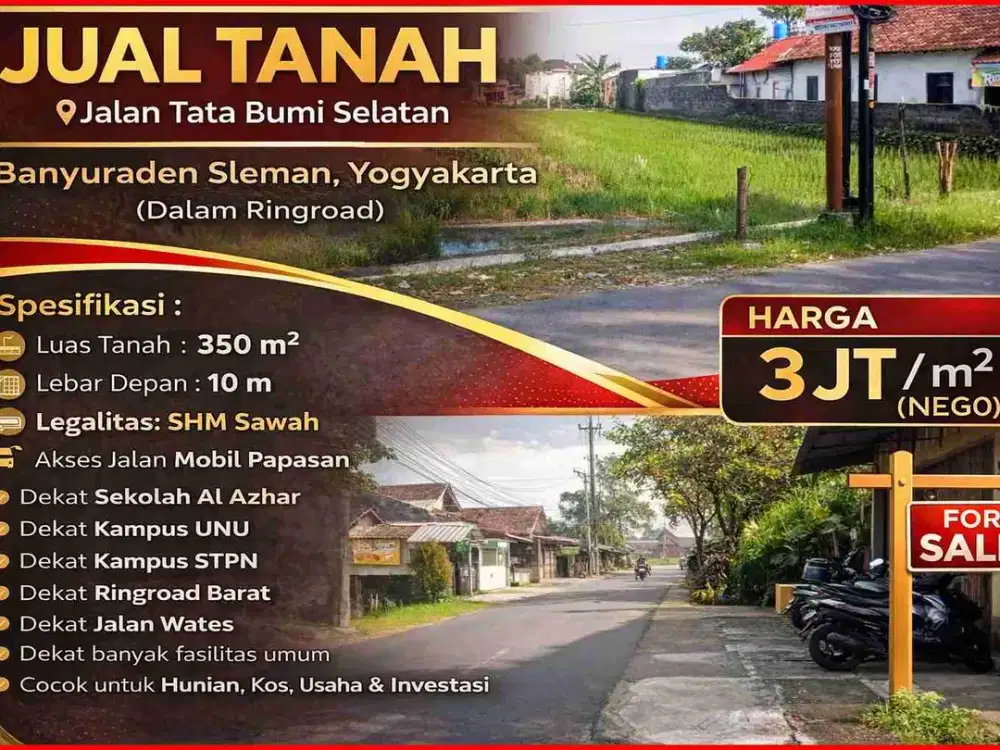 Tanah Strategis Dalam Ringroad Jogja – Banyuraden Sleman, LT 350 m², Cocok Hunian / Kos / Investasi