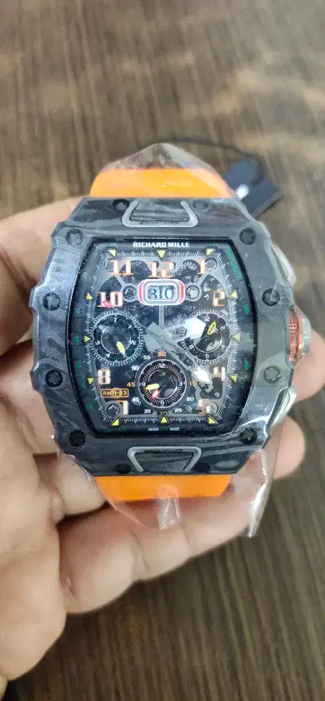 R*M11-03 McLaren CarbonFiber FlybackChrono OrangeRubber Strap Full Set