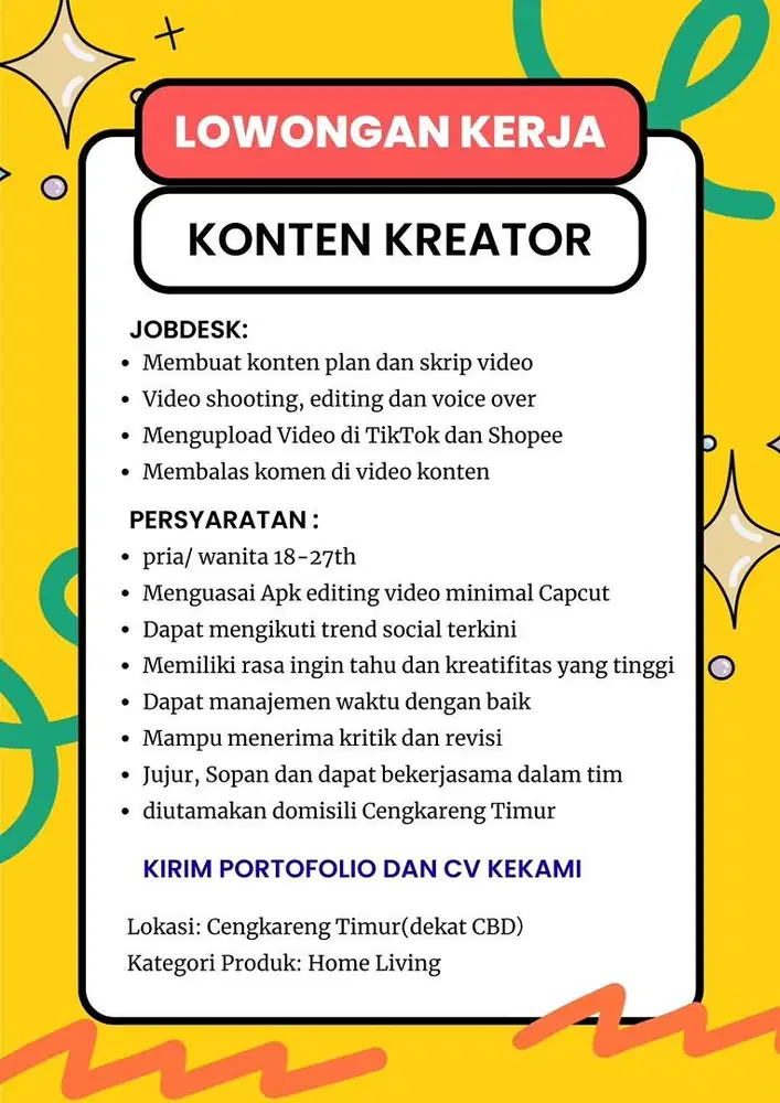 LOKER BARU untuk bagian pengemasan dan konten kreator