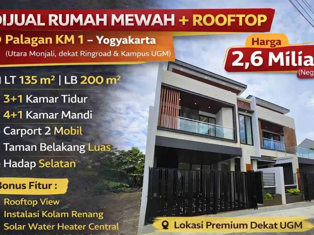 Rumah Mewah 2 Lantai + Rooftop Dekat UGM – Palagan KM 1 Utara Monjali