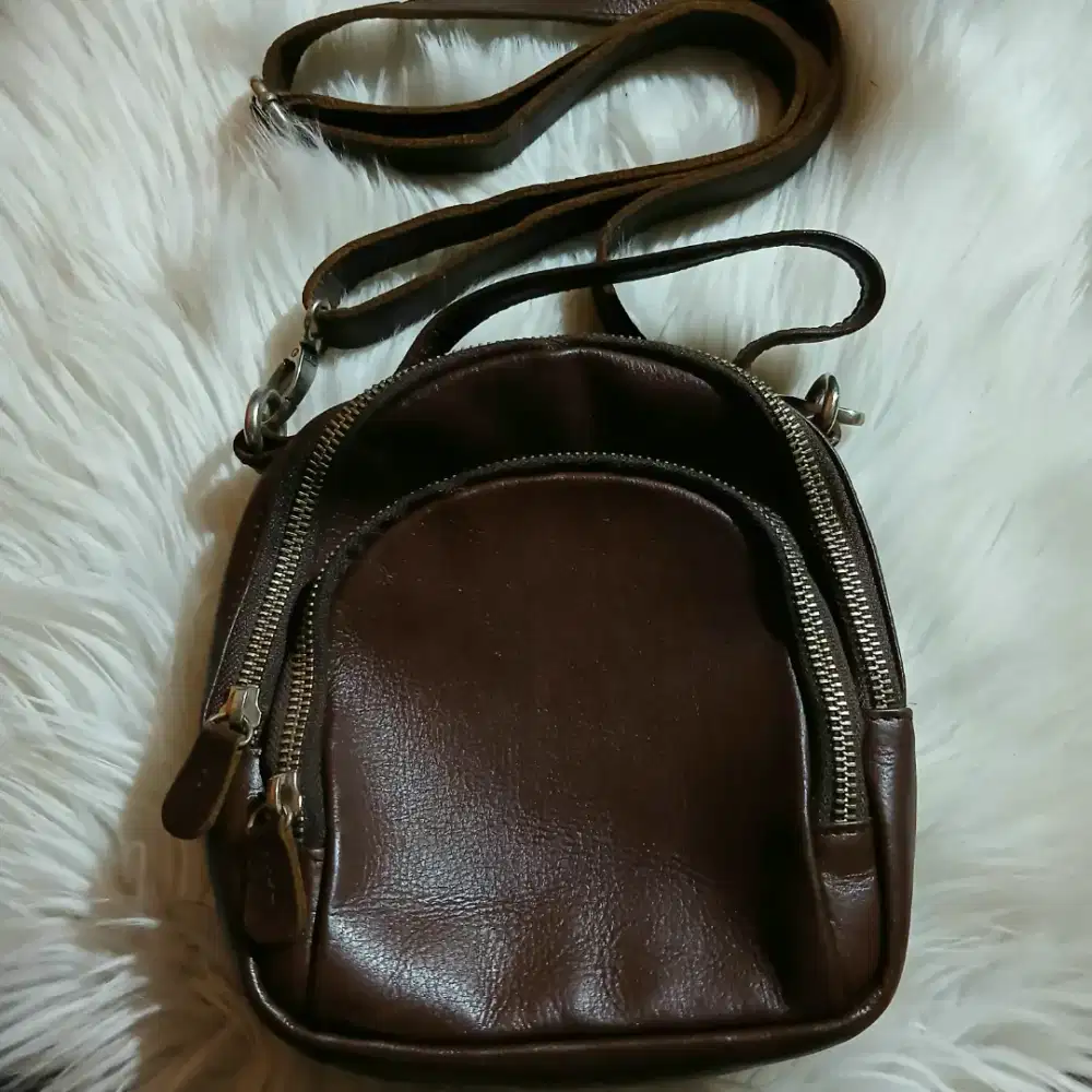 Tas Wanita Mini Backpack Kulit Sapi Asli Pullup Warna Coklat