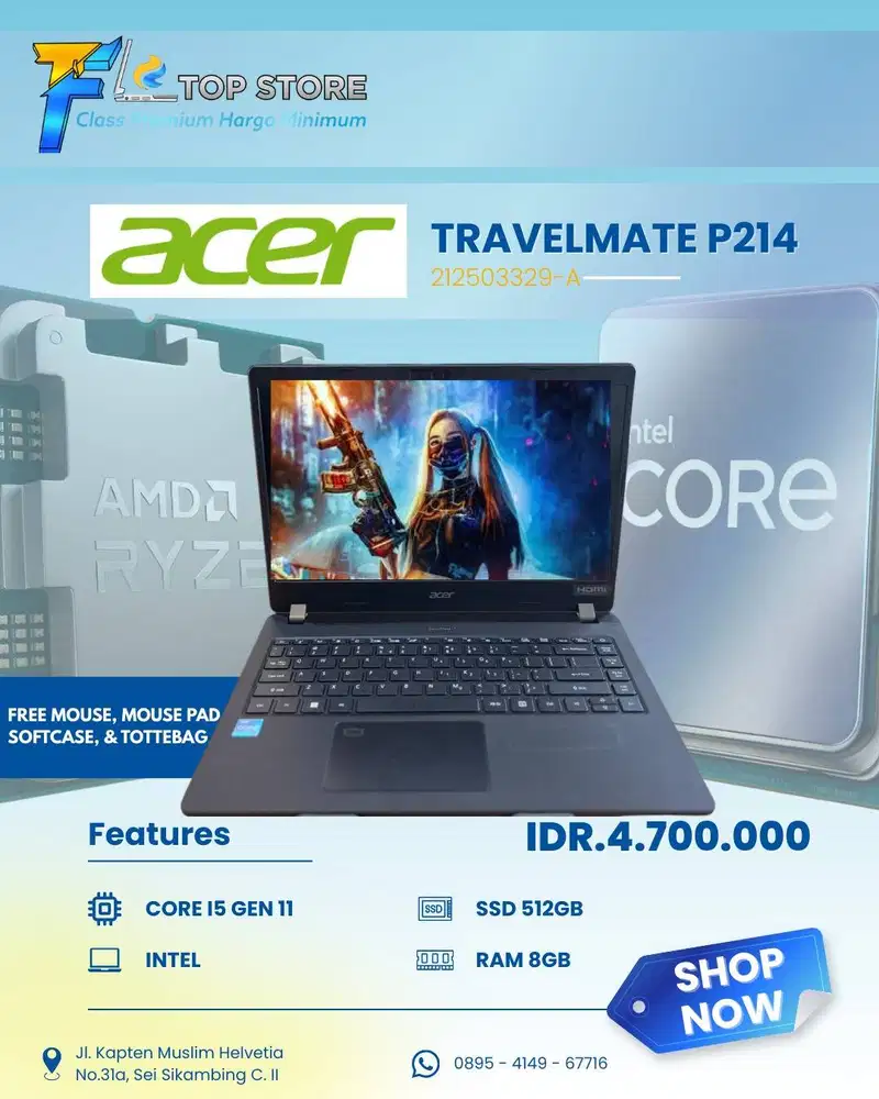ACER TRAVELMATE P214 |CORE I5 GEN 11 |RAM 8 GB |SSD 512 GB