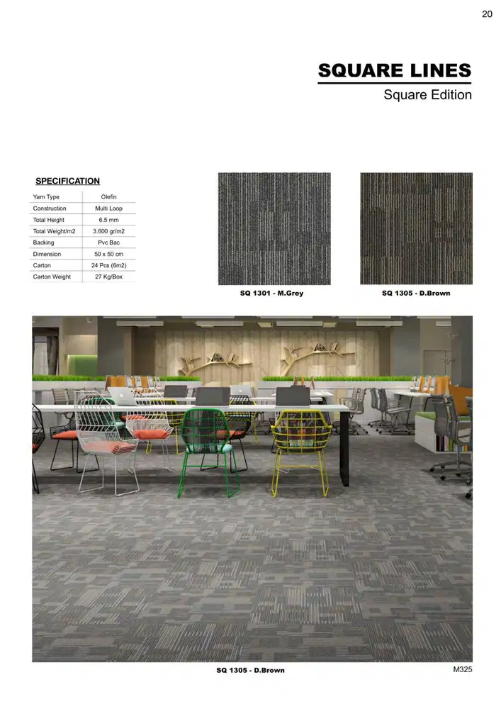 Karpet tile Square Lines motif | karpet kantor anti slip