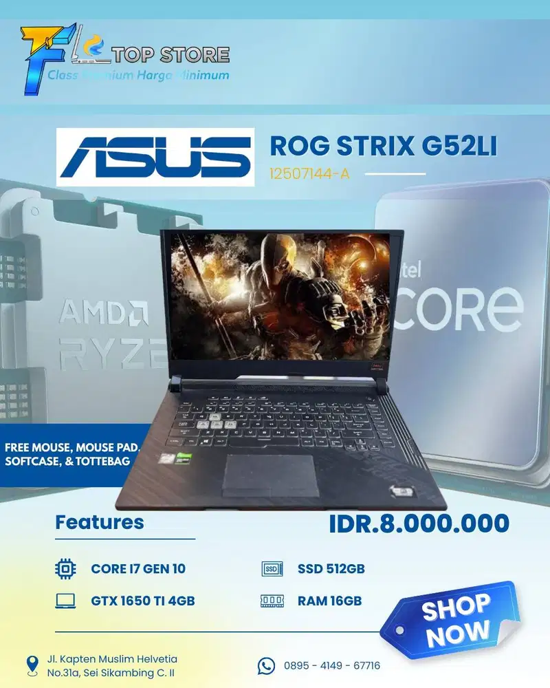 LAPTOP ASUS ROG STRIX G52LI | CORE I7 GEN 10 | RAM 8 GB | SSD 512 GB