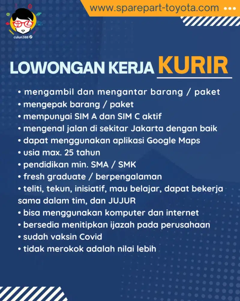 LOWONGAN KERJA KURIR - BERGABUNG DENGAN TIM KAMI