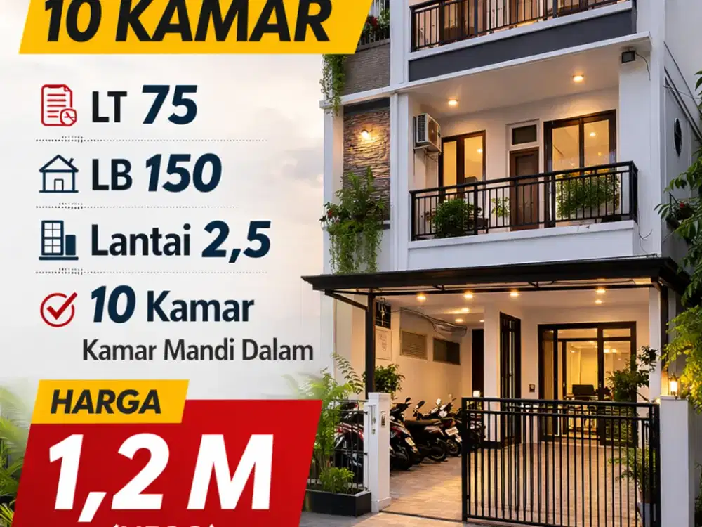 DIJUAL KOST 10 KAMAR STRATEGIS DEKAT KAMPUS – INVESTASI MENJANJIKAN