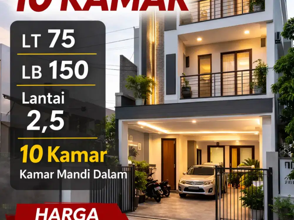 Dijual rumah kost siap huni dengan 10 kamar di lokasi strategis kawasan kampus