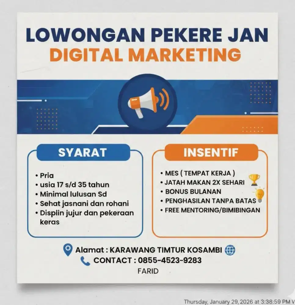 Lowongan marketing galeri