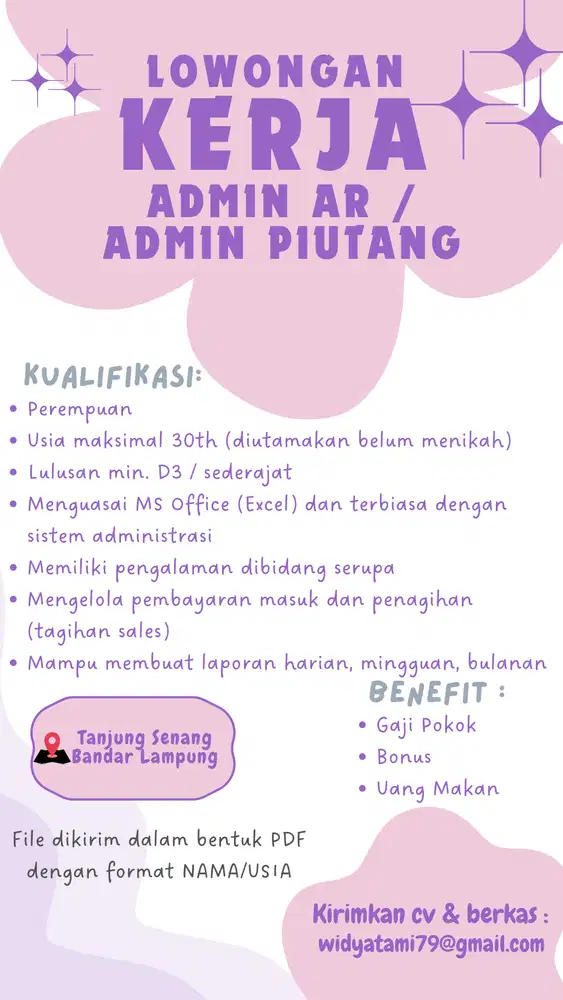 DIBUTUHKAN ADMIN AR / ADMIN PIUTANG SEGERA