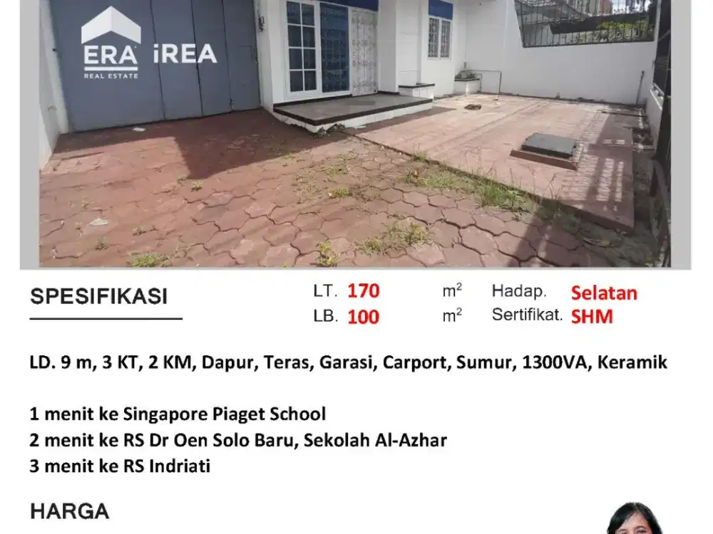 RUMAH DISEWAKAN DI SOLO BARU DEKAT SINGAPORE PIAGET ACADEMY, SEKOLAH AL AZHAR