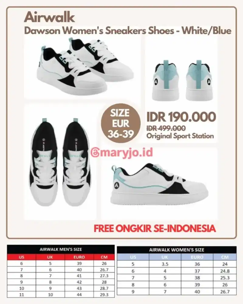 Airwalk Dawson Women's Sneakers Shoes - White/Blue Size 36-39