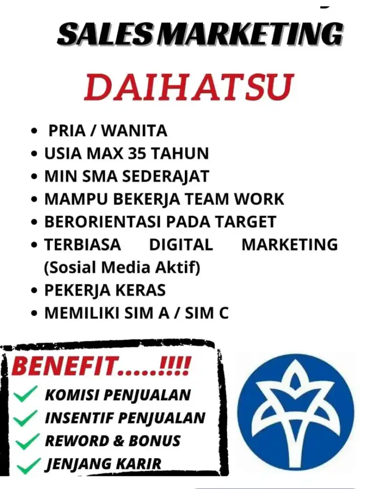 dibutuhkan segera seles mobil daihatsu