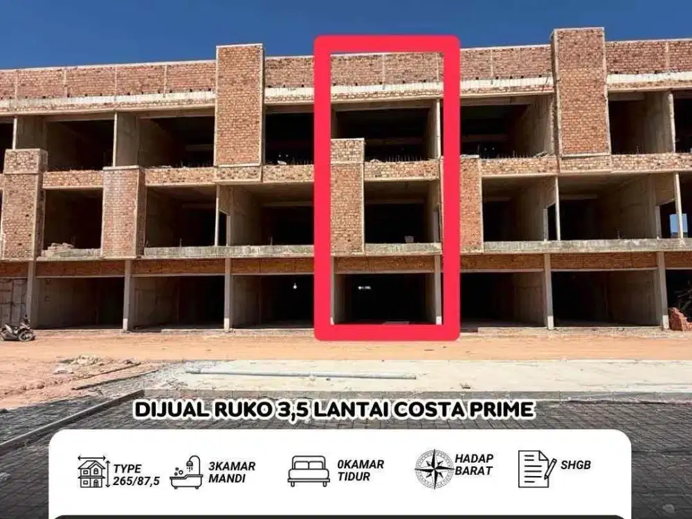 Dijual Ruko Costa Prime Batam Center