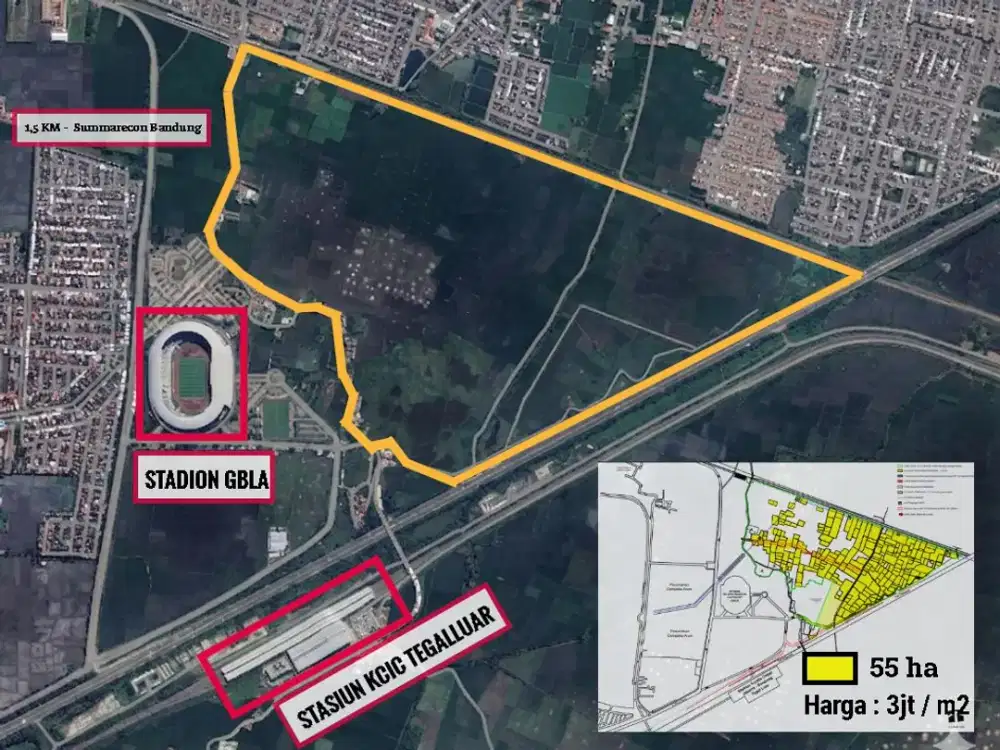 TANAH 55HA EMAS DI TEGALLUAR – NEMPEL GBLA & SUMMARECON BANDUNG!