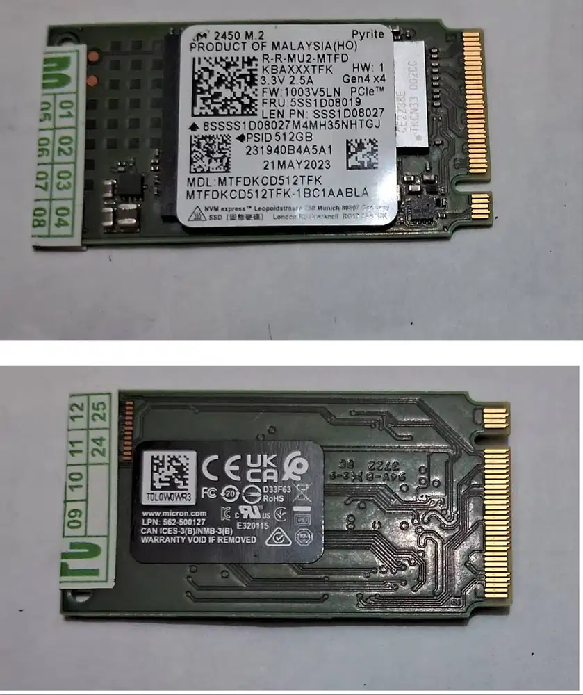 SSD 512GB NVME 2242 PCIe Gen 4 x4 Merk MICRON Copotan bagus Garansi