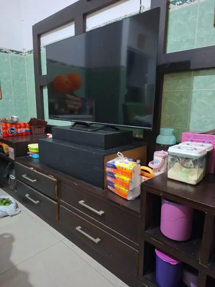 Lemari Meja tv lengkap bahan kayu jati