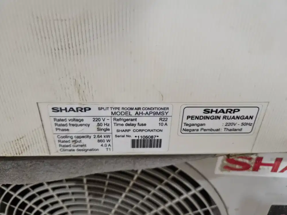 AC SHARP 1  PK AH-AP9MSY KONDISI PRIMA INDOOR OUTDOOR Remote KOMPLIT