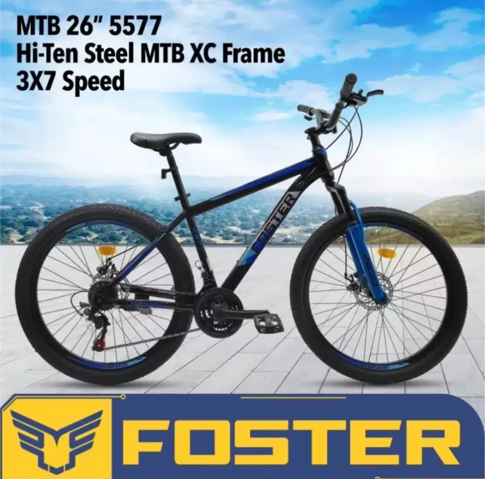 Sepeda Gunung MTB 26 Inch Hi-Teen Steel Merk Foster Warna Biru Hitam