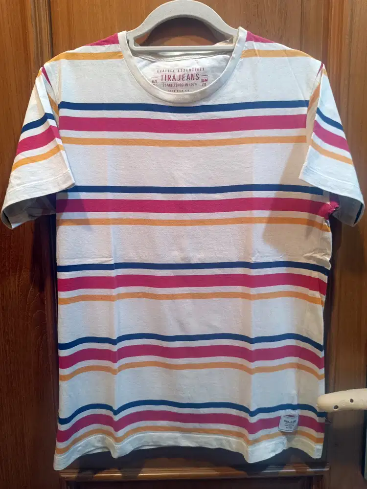 Kaos Stripe Unisex Tira Jeans Cream 100% Cotton Original Murah!
