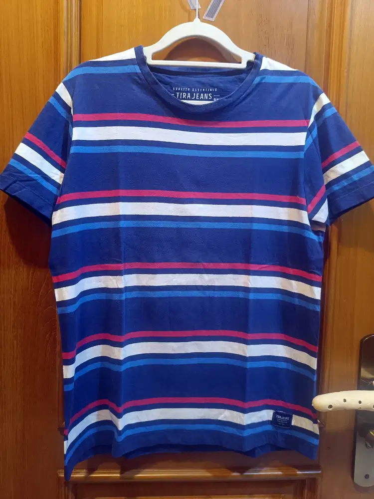 Kaos Stripe Unisex Tira Jeans Navy 100% Cotton Original Murah!