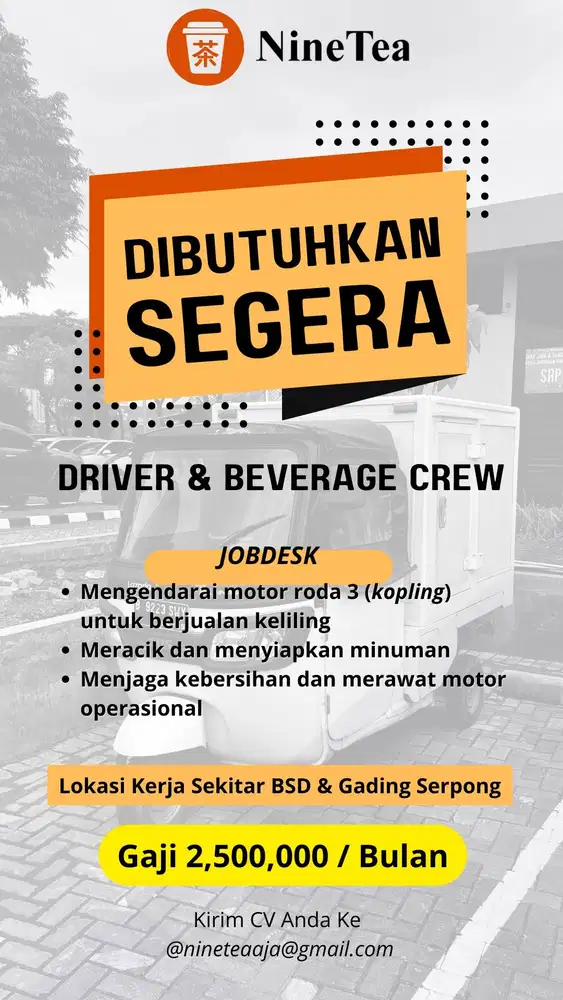 Dibutuhkan Driver & Beverage Crew
