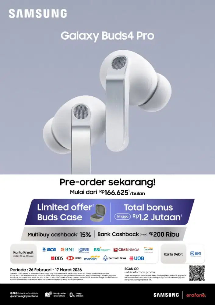 Disc 26% Samsung Galaxy Buds 4Pro TWS Earphone Wireless | bisa cicilan