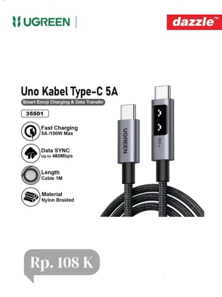 Ugreen kabel data Uno type C to type C 100W