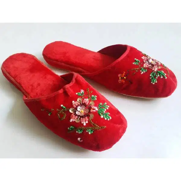 Vintage antik Oriental sandal Encim Cina peranakan merah merona