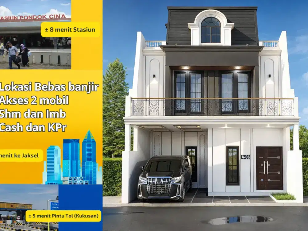 Rumah Baru di Tanah Baru Depok,akses pinggir jalan,5 menit toll Kukusan