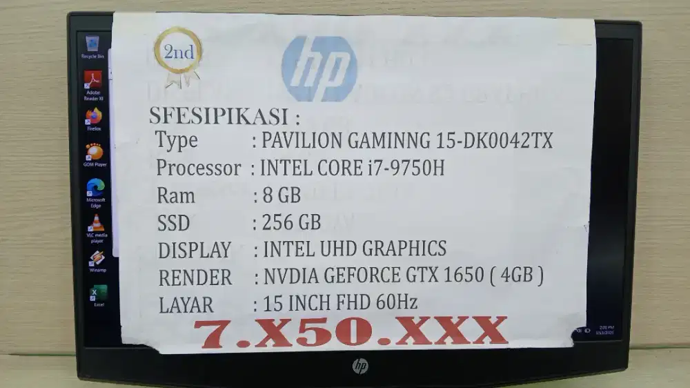 [LEBARAN SALE] HP PAV GAMING INTEL CORE i7-9750H GTX 1650 RAM 8/256