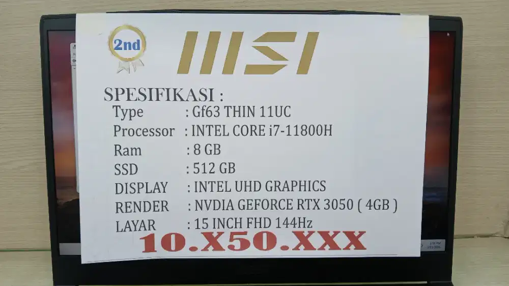 [LEBARAN SALE] MSI GAMING INTEL CORE i7-11400H RTX 3050 RAM 8GB SSD512