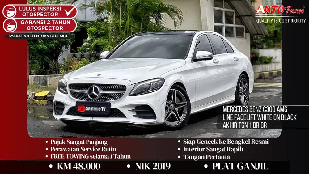 Mercedes Benz C300 AMG LINE Facelift White On Black NIK 2019 Akhir