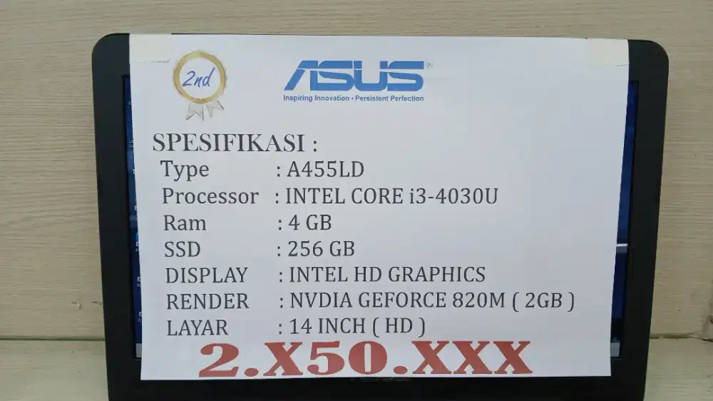 [LEBARAN SALE] ASUS A455L INTEL CORE i3-4030U NVDIA 820M RAM 4GB/256GB
