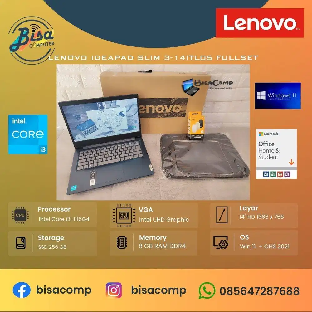 Lenovo Ideapad Slim 3-14ITL05 Core i3 11th Gen SSD 256gb Ram 8gb 14inc