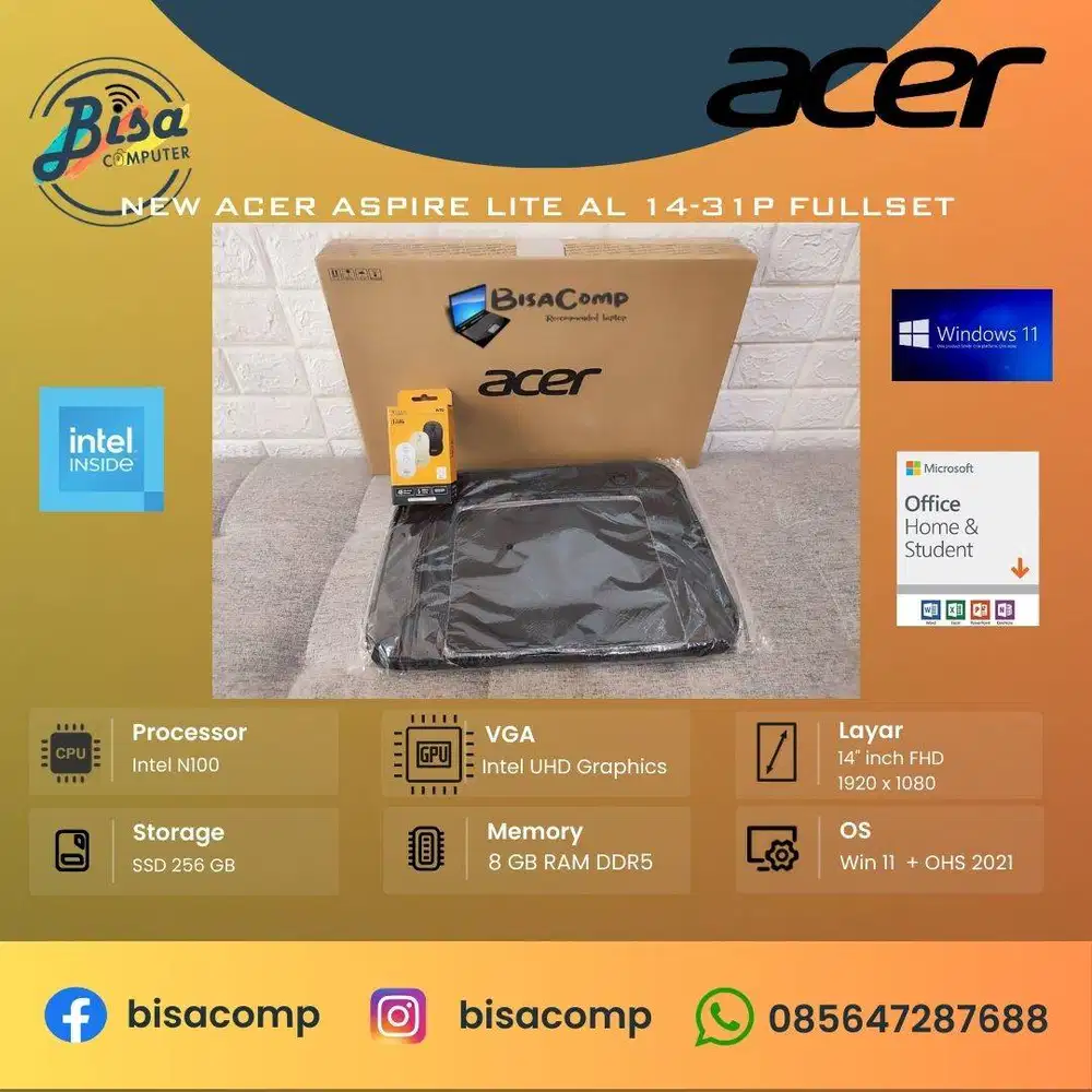 NEW Acer Aspire Lite 14-31P Intel N100 SSD 256gb Ram 8gb 14inchFHD