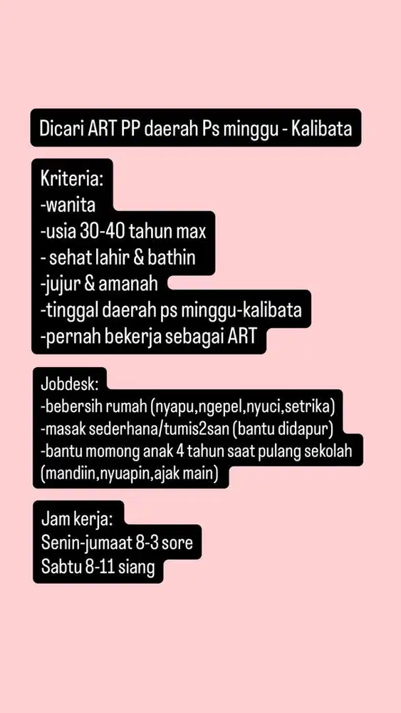 Cari ART PP daerah Ps Minggu Kalibata