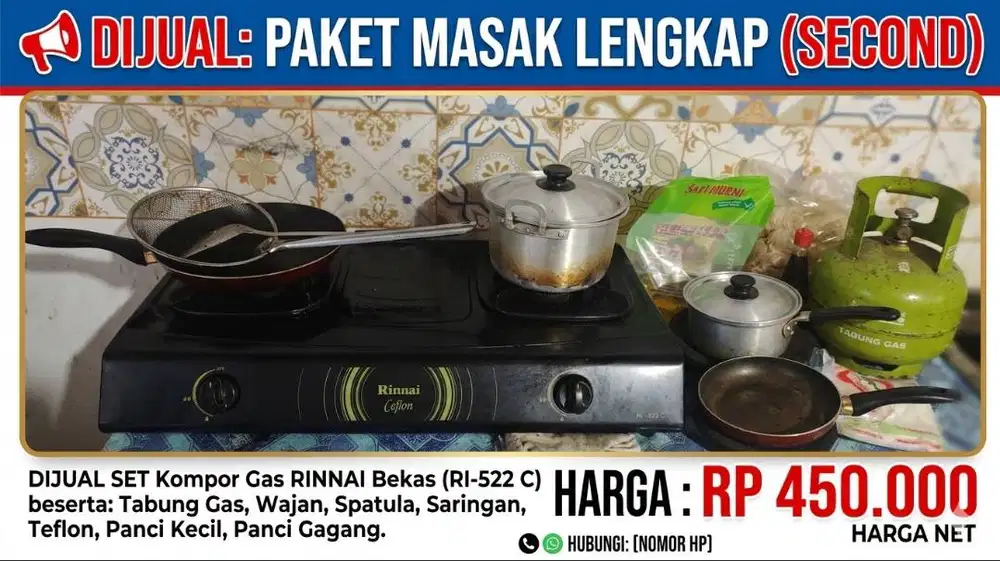 jual kompor gas RINNAI 2 TUNGKU SET siap pakai