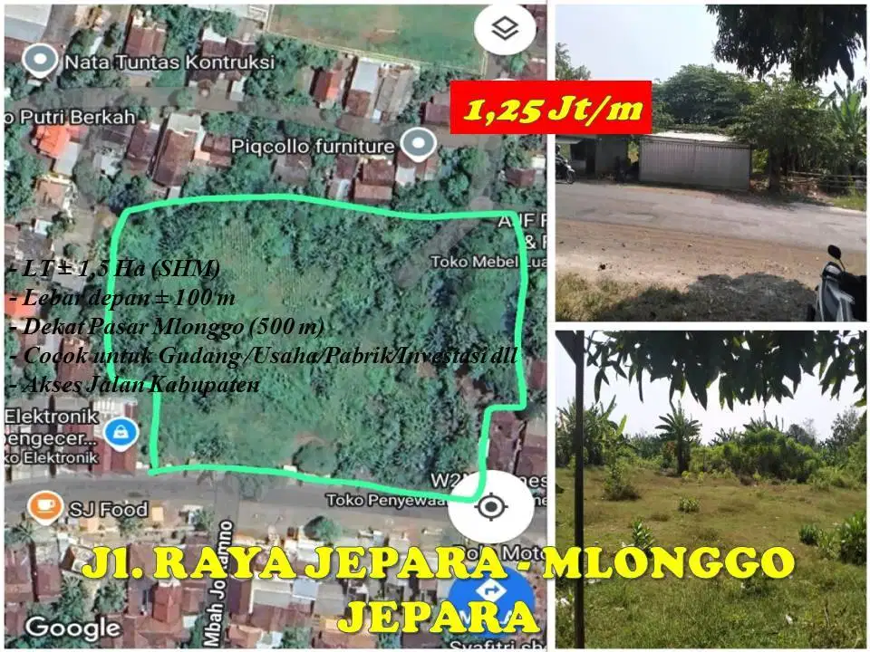 Tanah Murah di Mlonggo Jepara Pinggir Jl. Raya Jepara - Mlonggo