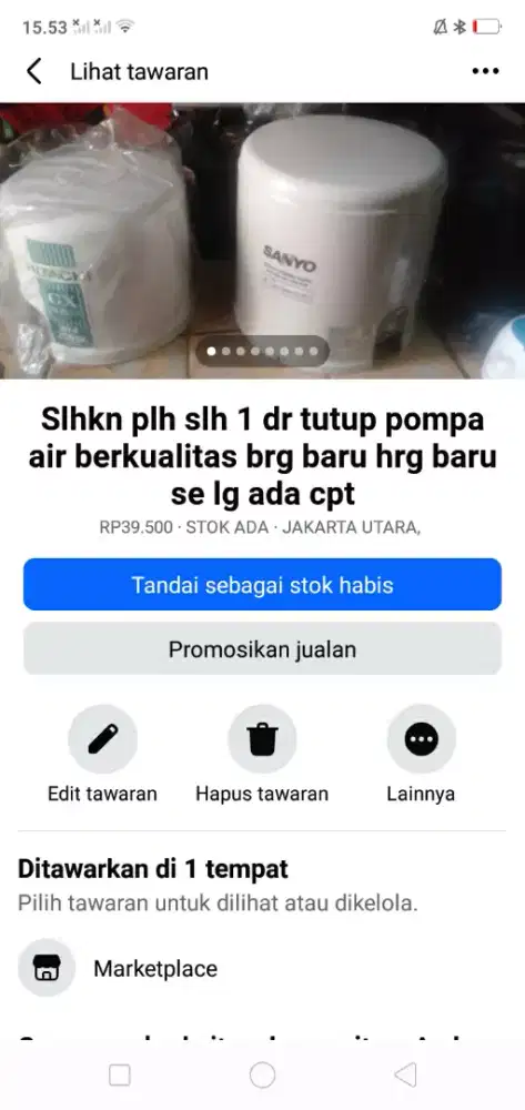 Slhkn plh slh 1 dr tutup pompa Sanyo lawas brg baru hrg murah cpt dpt