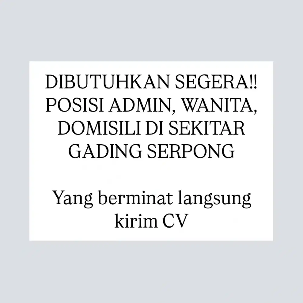 DIBUTUHKAN SEGERA ADMIN UNTUK WANITA