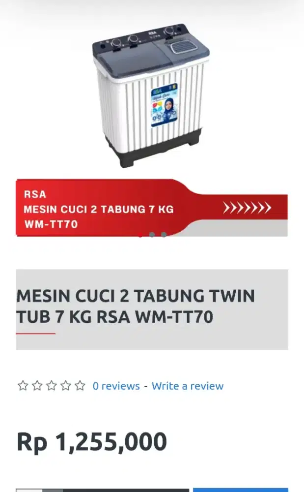 Mesin cuci RSA belum jadi pakai