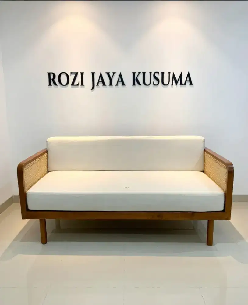 Sofa kayu jati kombinasi rotan bangku kayu jati