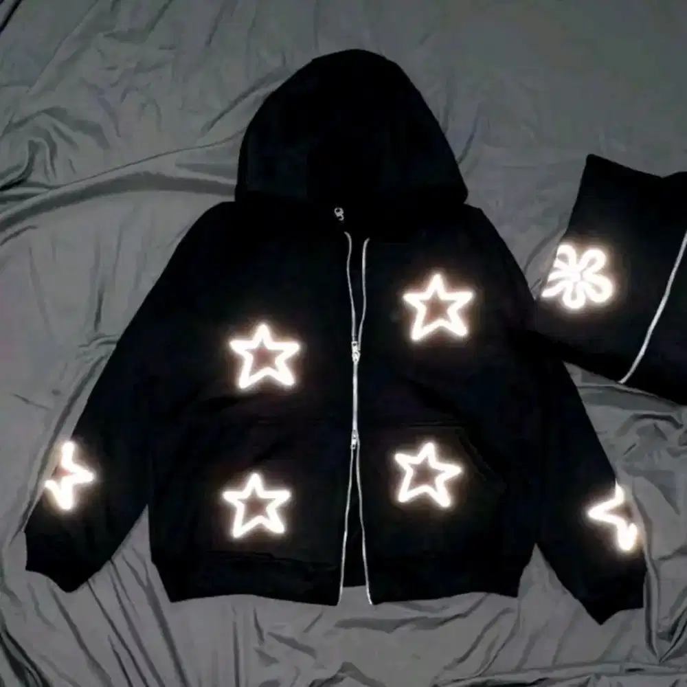 Aromanseven-Zipper Box Hoodie Reflektif Menyala Double Kepala Zipper