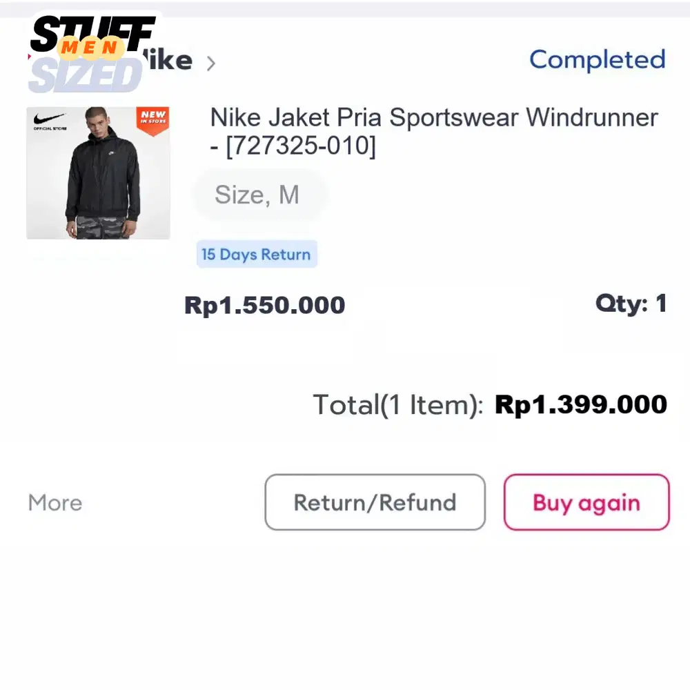 Nike Windrunner Jacket Original Size M Jaket Ringan Mudik Lebaran