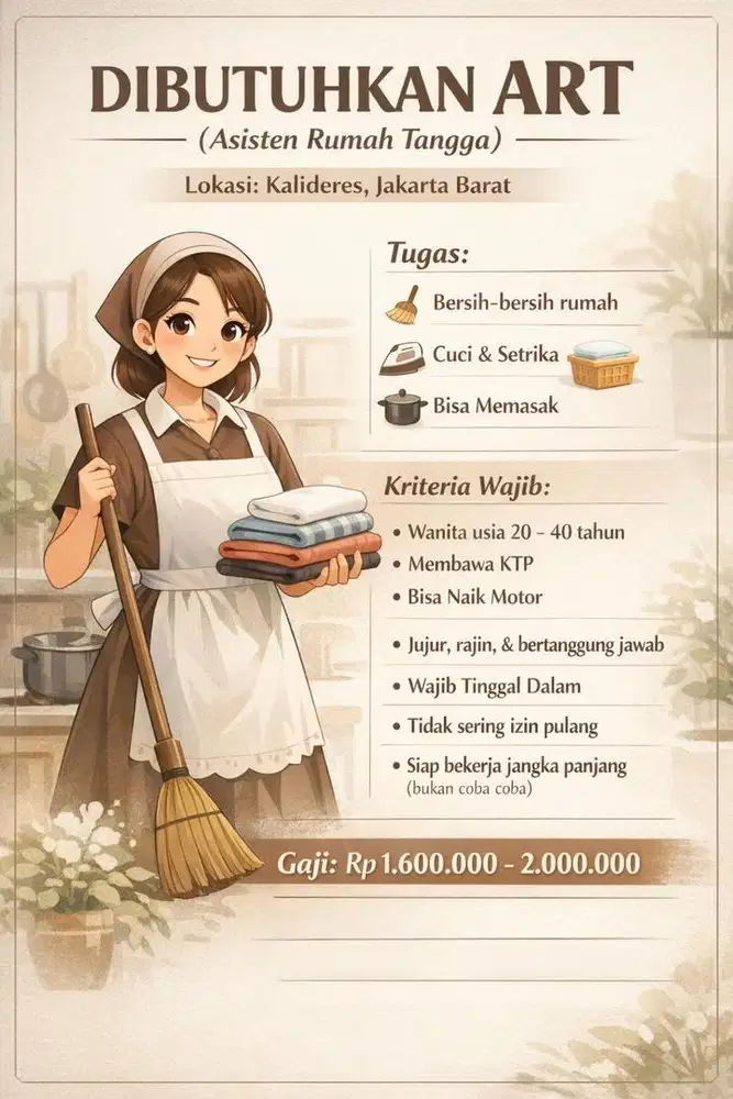 Dibutuhkan ART (TINGGAL DALAM)