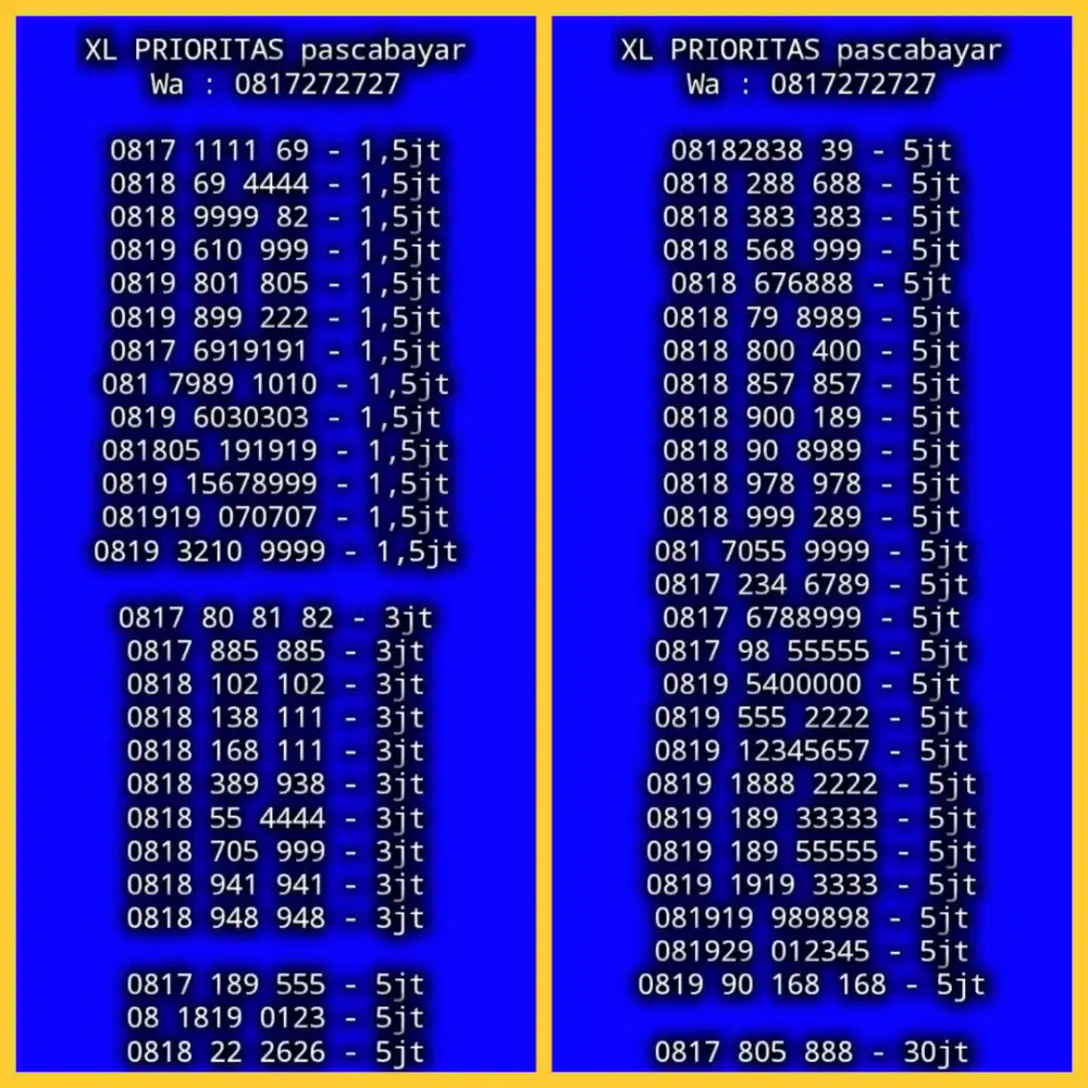 NOMOR CANTIK XL PRIORITAS PASCABAYAR