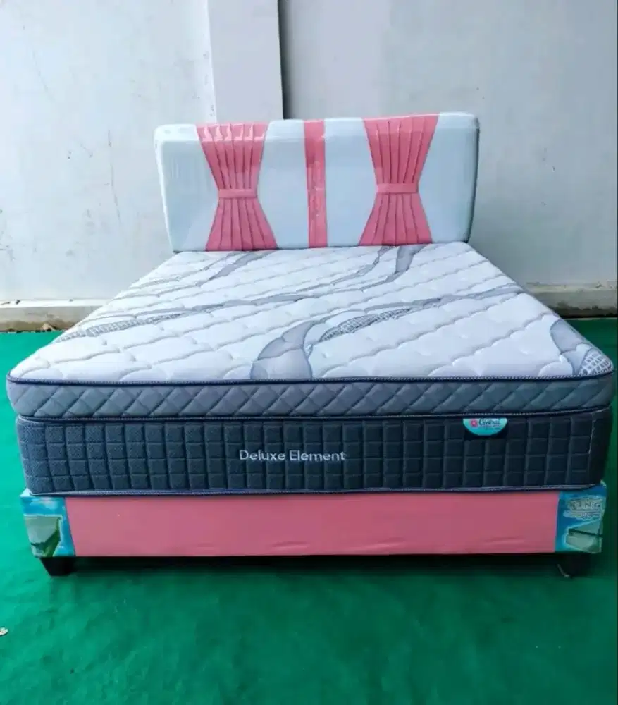 1 SET DIPAN + SPRING BED DELUXE DABEL PILOW TOP TEBEL 33 CM UK 160  CM